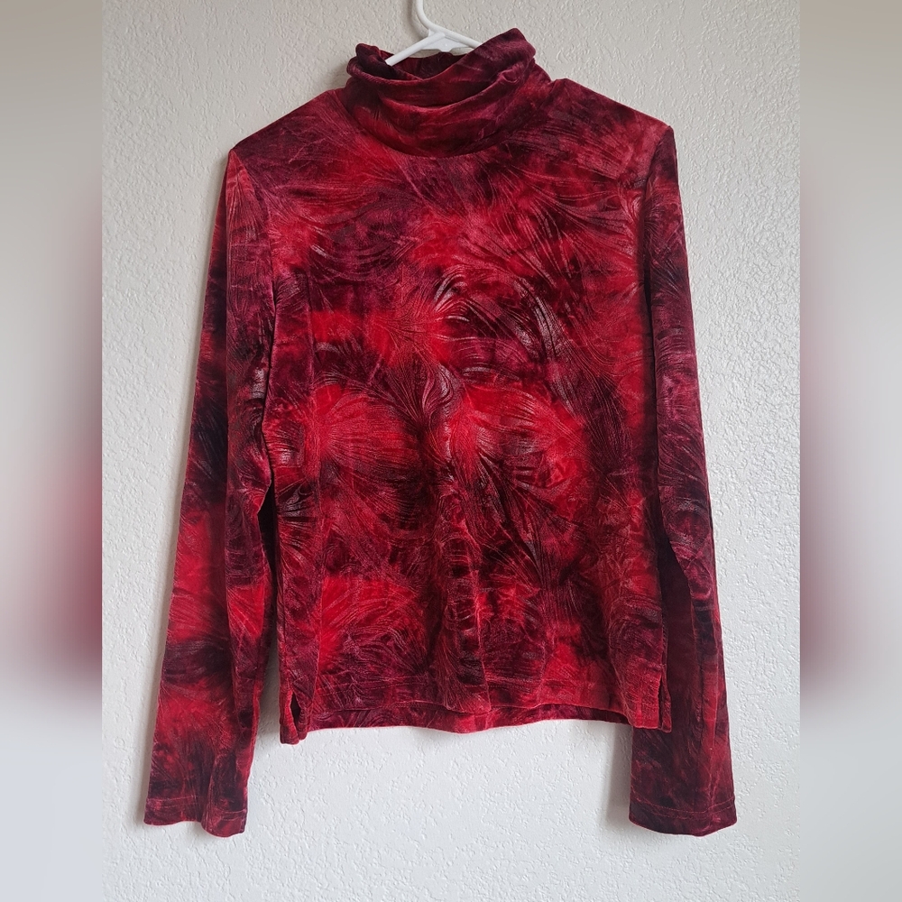 Vintage Sno Skins Red Crushed Velvet Swirl Longsleeve Turtleneck Thermal Top L